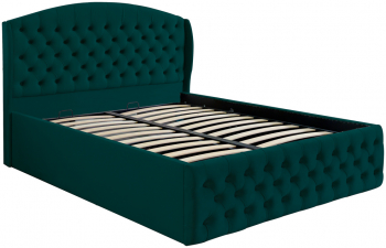 Pat dublu tapitat model Vancouver 200/200 cm culoare verde cu somiera metalica rabatabila si spatiu de depozitare 