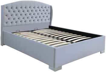 Pat dublu tapitat model Vancouver cu picioare 120/200 cm culoare gri deschis cu somiera metalica fixa 