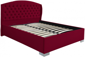 Pat dublu tapitat model Vancouver cu picioare 120/200 cm culoare visiniu cu somiera metalica fixa 