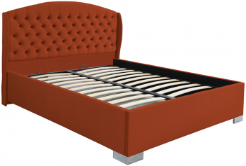 Pat dublu tapitat model Vancouver cu picioare 140/200 cm culoare caramiziu cu somiera metalica fixa 