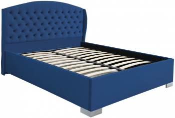 Pat dublu tapitat model Vancouver cu picioare 160/200 cm culoare albastru cu somiera metalica fixa 