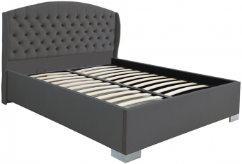 Pat dublu tapitat model Vancouver cu picioare 160/200 cm culoare gri inchis cu somiera metalica fixa 