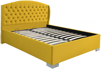 Pat dublu tapitat model Vancouver cu picioare 180/200 cm culoare galben mustar cu somiera metalica fixa 
