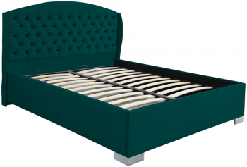 Pat dublu tapitat model Vancouver cu picioare 200/200 cm culoare verde cu somiera metalica fixa 