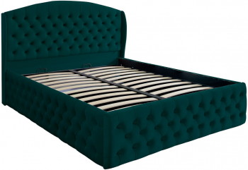 Pat dublu tapitat model Vancouver Deluxe 120/200 cm culoare verde cu somiera metalica rabatabila si spatiu de depozitare 