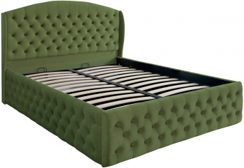 Pat dublu tapitat model Vancouver Deluxe 140/200 cm culoare kaki cu somiera metalica rabatabila si spatiu de depozitare 