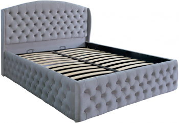 Pat dublu tapitat model Vancouver Deluxe 160/200 cm culoare gri deschis cu somiera metalica rabatabila si spatiu de depozitare 