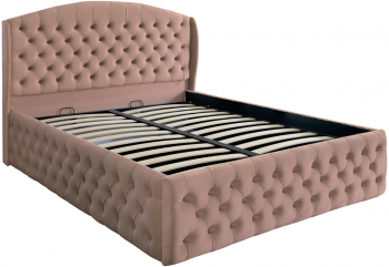Pat dublu tapitat model Vancouver Deluxe 180/200 cm culoare cappuccino cu somiera metalica rabatabila si spatiu de depozitare 