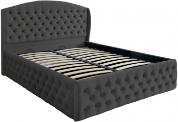 Pat dublu tapitat model Vancouver Deluxe 180/200 cm culoare gri inchis cu somiera metalica rabatabila si spatiu de depozitare 