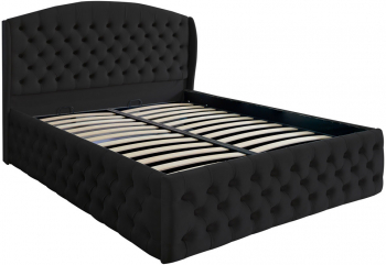 Pat dublu tapitat model Vancouver Deluxe 180/200 cm culoare negru cu somiera metalica rabatabila si spatiu de depozitare 