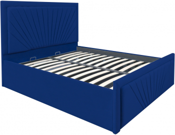 Pat dublu tapitat model Virginia 140/200 cm culoare bleumarin cu somiera metalica rabatabila si spatiu de depozitare 