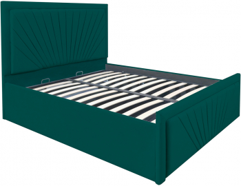 Pat dublu tapitat model Virginia 180/200 cm culoare verde cu somiera metalica rabatabila si spatiu de depozitare 