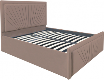 Pat dublu tapitat model Virginia 200/200 cm culoare cappuccino cu somiera metalica rabatabila si spatiu de depozitare