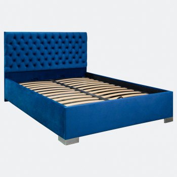 Pat dublu tapitat Texas cu picioare dimensiune 120/200 cm culoare albastru cu somiera metalica fixa 