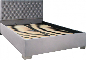 Pat dublu tapitat Texas cu picioare dimensiune 120/200 cm culoare gri deschis cu somiera metalica fixa 