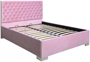 Pat dublu tapitat Texas cu picioare dimensiune 120/200 cm culoare roz cu somiera metalica fixa 