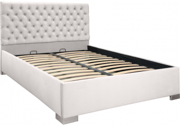 Pat dublu tapitat Texas cu picioare dimensiune 200/200 cm culoare crem cu somiera metalica fixa 