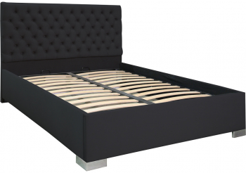 Pat dublu tapitat Texas cu picioare dimensiune 200/200 cm culoare negru cu somiera metalica fixa 