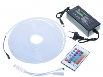 Banda LED flexibil cu lumina neon RGB elSales ELS-LR2835N 12V lungime 5 metri telecomanda alimentator inclus 