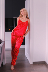 Pijama satin cu pantalon lung ZN0086 