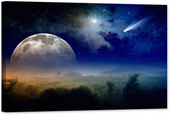 Tablou luminos in intuneric GlowforHome Luna Plina Si Cometa 60 cm x 40 cm 