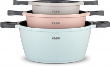 Set 3 oale antiaderente din aluminiu turnat sub presiune Zass Gourmet ZG-ACS 02 Pastel 