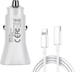 Accesorii auto Apple Incarcator auto 20 W adaptor si cablu USB-C la Lightning 1m Alb 