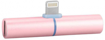 Adaptor 2in1 pentru iPhone si iPad conector 3 5 mm jack si Lightning inclusiv splitter pentru casti si incarcator culoare roz 