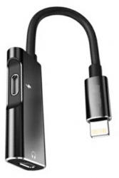 Adaptor audio si de incarcare Lightning cu 2 porturi Lightning 12.5 cm Negru - Perfect pentru utilizatorii IOS 
