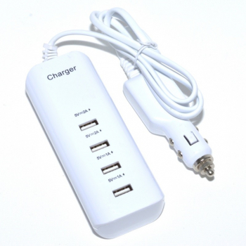 Adaptor auto de incarcare rapida 4 iesiri USB de 20 W alb cu cablu de 1 2 m 