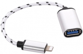 Cablu adaptator OTG USB 3.0 la Lightning pentru transfer de date si stick lungime de 15 cm culoare argintie 