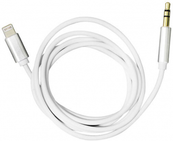 Cablu audio 1 m Alb Argintiu - Conector Lightning la Jack 3.5 mm pentru dispozitive Apple in masina difuzor si cast 