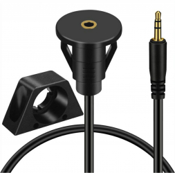Cablu audio AUX prelungitor cu mufa Jack 3 5mm tata si mufa Jack 3 5mm mama suport de montare in locul de bricheta auto culoare neagra 