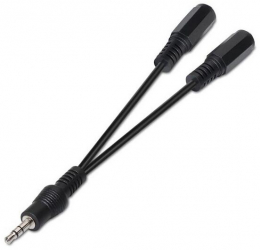 Cablu audio auxiliar splitter Jack 3.5mm tata la 2x Jack 3.5mm mama negru 10cm lungime 