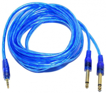 Cablu audio cu conector Jack 3 5mm Stereo la doua mufe Jack 6 3mm Mono lungime 3 metri siliconat culoare Albastra 