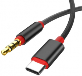 Cablu audio cu mufa Type-C la Jack 3.5 mm lungime 1 metru disponibil in culorile Negru si Rosu 