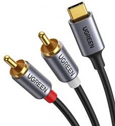 Cablu audio pentru telefon sau PC conectori 2 RCA la USB Type-C 1.5m lungime Negru 