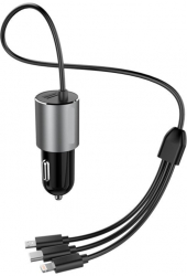 Cablu auto multifunctional 3 in 1 lungime 1m Negru cu adaptor inclus