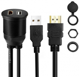 Cablu de conectare 2 in 1 HDMI si USB 2.0 pentru autoturisme motociclete si ambarcatiuni - 1 metru culoare neagra 