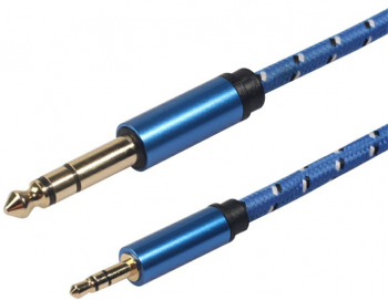 Cablu de prelungire audio textil 3 metri 3.5 mm Male la 6.5 mm Male albastru 
