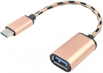 Cablu OTG USB 3.0 la USB-C pentru transfer de date si stick culoarea Rose Gold lungime 15 cm 