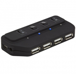 Dispozitiv de incarcare cu 4 porturi USB indicator LED si design in nuante de negru