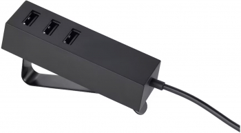 Hub USB cu clema de prindere pe blat 3 porturi cablu de 2m si adaptor de priza - Negru 