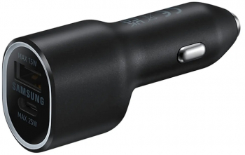 Incarcator auto Samsung cu 1 port USB si 1 port Type-C Capacitate de Incarcare Rapida 25W culoare neagra 