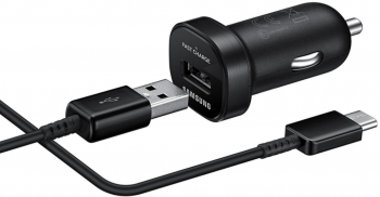 Incarcator auto Samsung cu priza si incarcare rapida port USB singular cablu de date Type-C inclus culoare neagra 