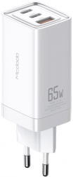 Incarcator de priza 65 W cu tehnologie Quick Charge dotat cu 2 porturi USB-C si 1 port USB-A culoare Alb 