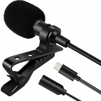 Microfon Lavalier cu Conector Type C Sistem de Prindere Clip-On si Cablu de 1.5 m Negru 