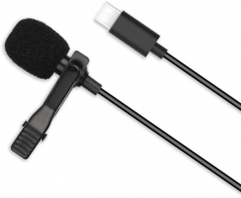 Microfonul XO-MKF 02 cu conector Type-C si sistem de prindere clip-on insotit de un cablu de 2 metri disponibil in culoarea neagra 