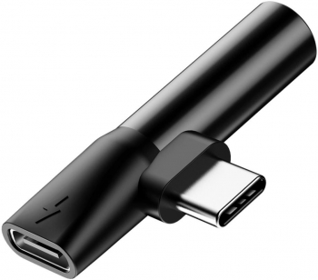 Splitter Negru Adaptor 2in1 cu incarcare si casti USB Type C si Jack 3.5 mm 