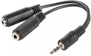 Adaptor audio stereo Jack 3.5 mm 3 pini tata la 2 x Jack 3.5 mm 3 pini mama 10 cm Negru - Conector audio stereo 3.5 mm Negru 10 cm 